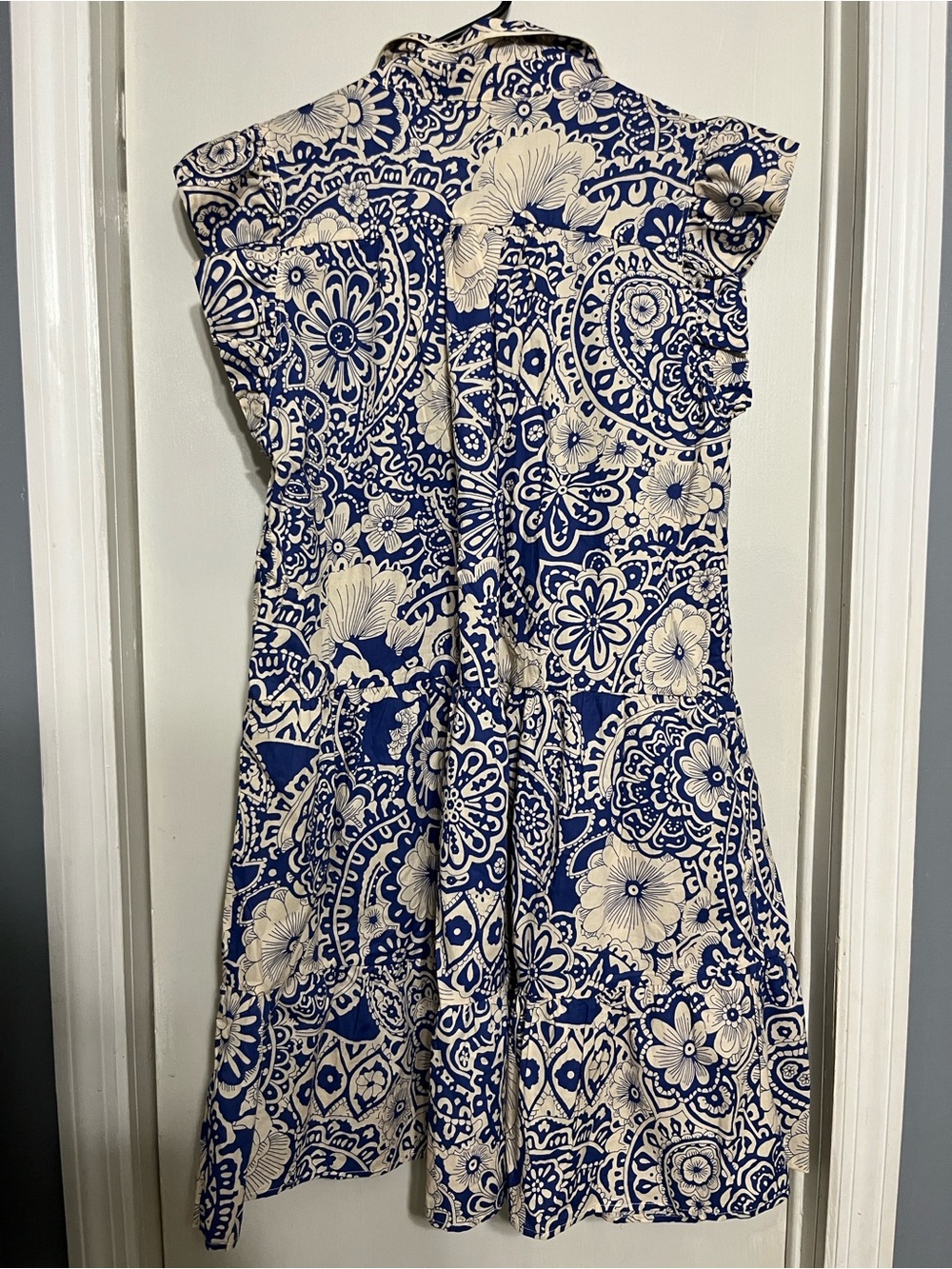 Umgee Navy Blue and Cream Paisley Floral Casual Dress